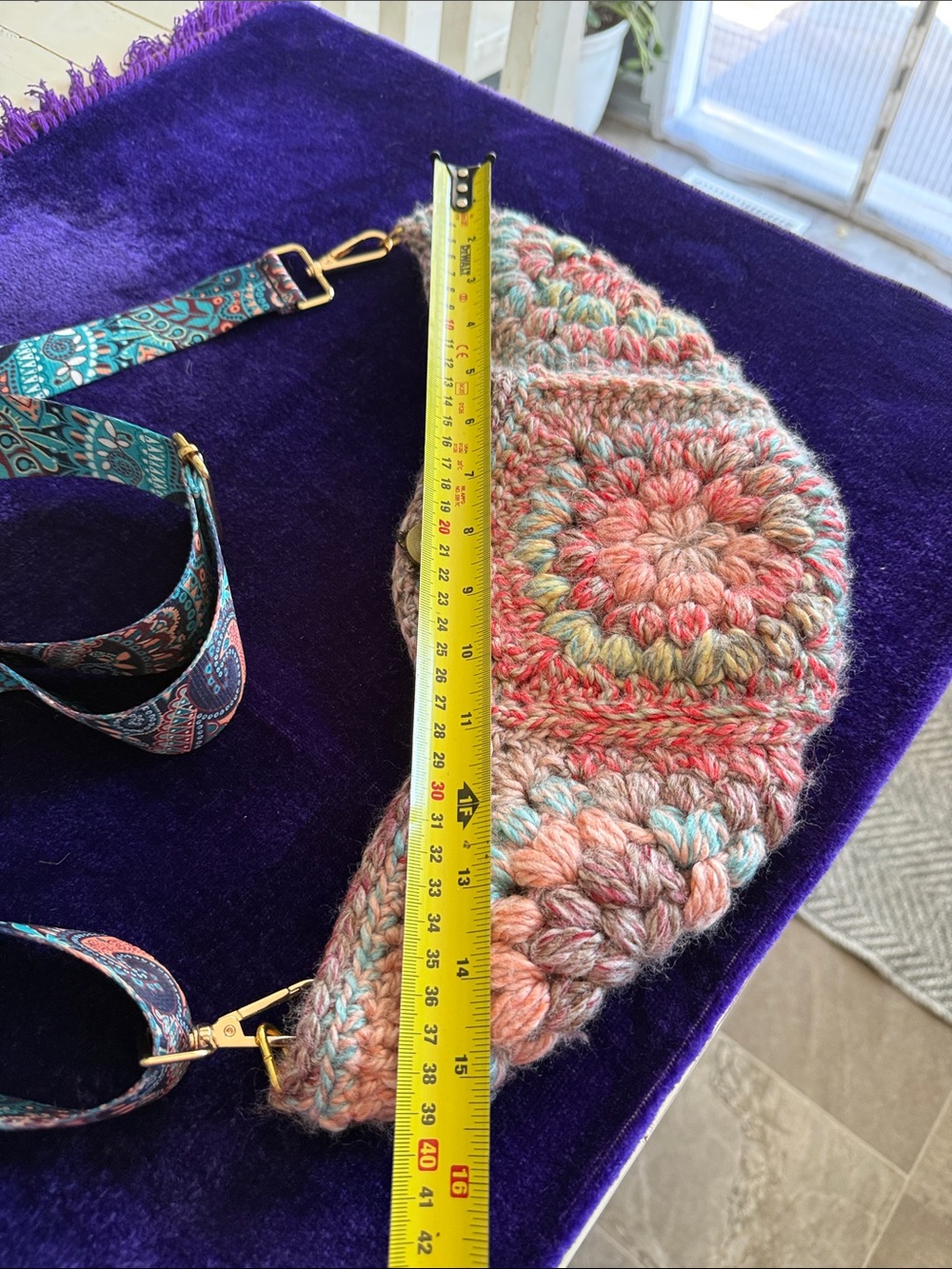 Handmade Multicolor Crochet Crossbody Bag with Patterned paisley Strap - Picture 6 of 8